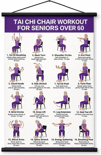 🔥 Healthy Aging Essential🧘Tai Chi Chair Workout Chart for Seniors