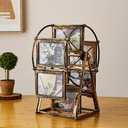 Vintage Rotating Wheel Picture Frame, 1/4 Counts Photo Display Frame