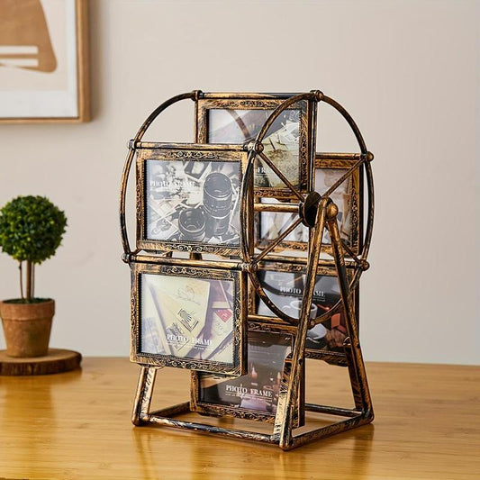 Vintage Rotating Wheel Picture Frame, 1/4 Counts Photo Display Frame