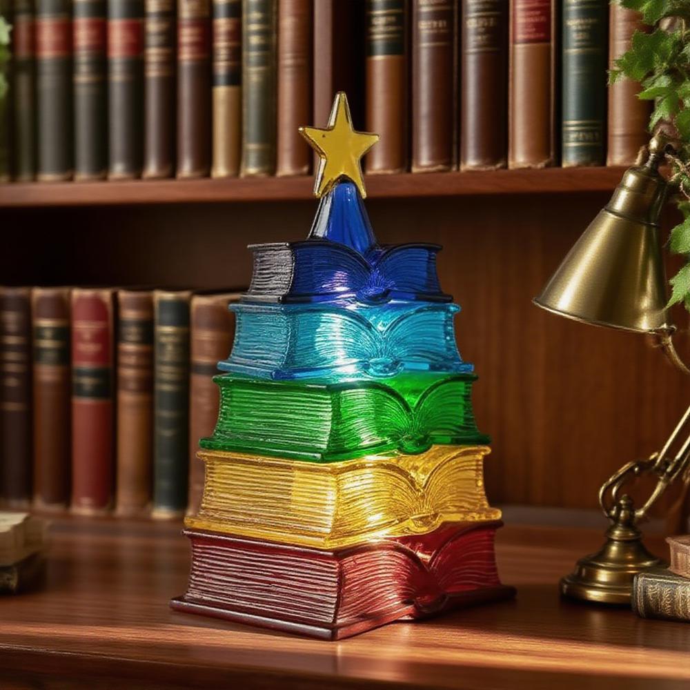 🌈Regenbogen-Buchlicht📚 – Gestapelter Weihnachtsbaum