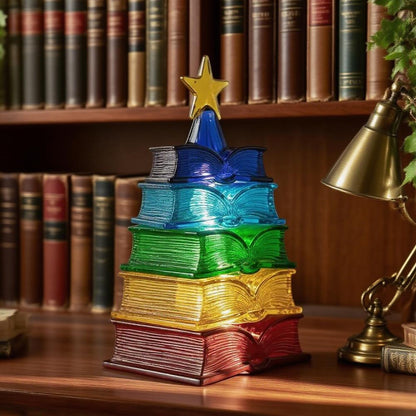 🌈Regenbogen-Buchlicht📚 – Gestapelter Weihnachtsbaum