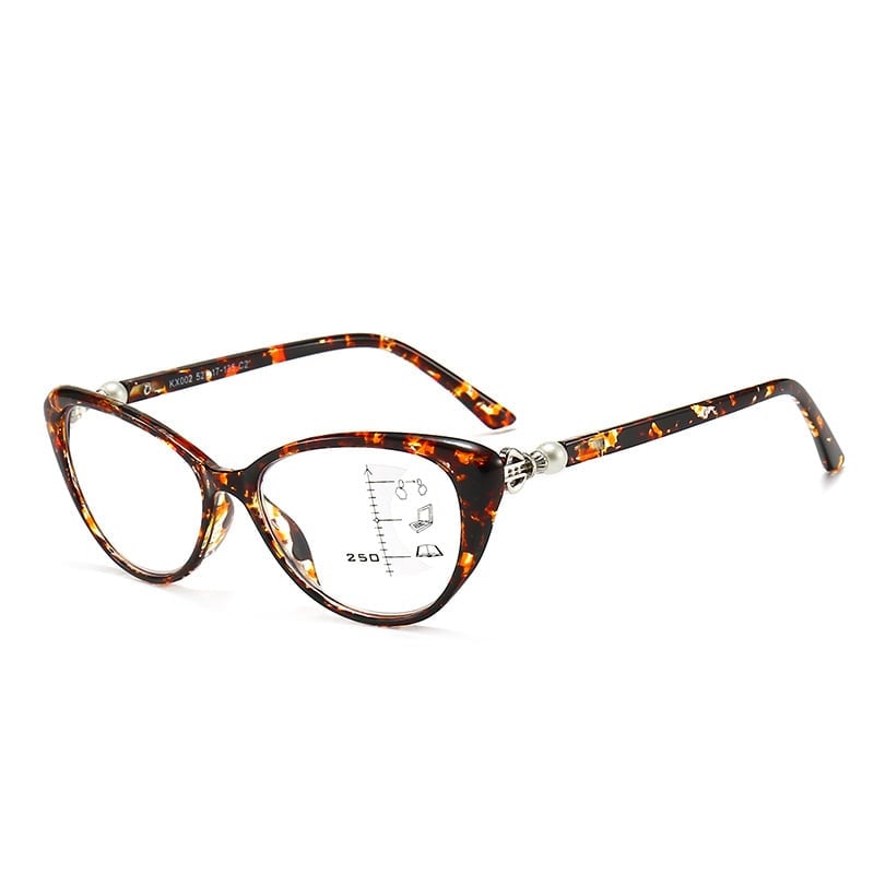 Katzenaugenbrille mit Perlmuttscharnier, progressive, multifokale Lesebrille