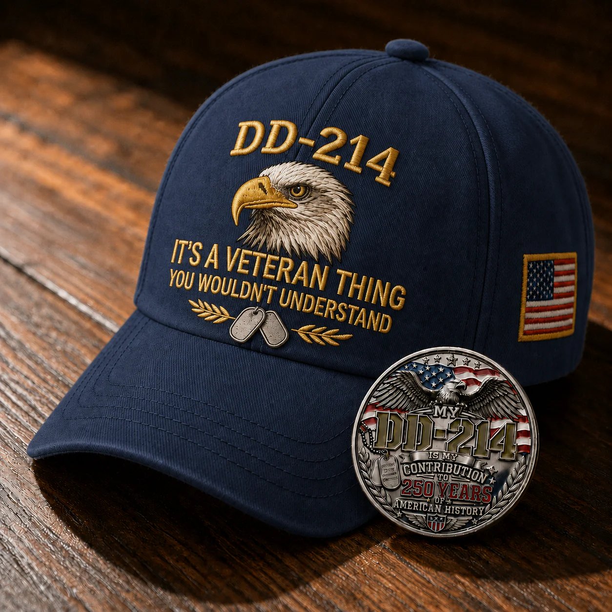 🧢 DD-214 Veteran 3D Embroidered Cap - “IT'S A VETERAN THING YOU WOULDN'T UNDERSTAND”🎁 Free Honor Coin With Every Cap Purchase