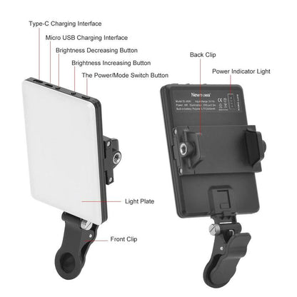 60 LED High Power Selfie light,Rechargeable Clip Fill Video Conference Light with Front & Back Clip