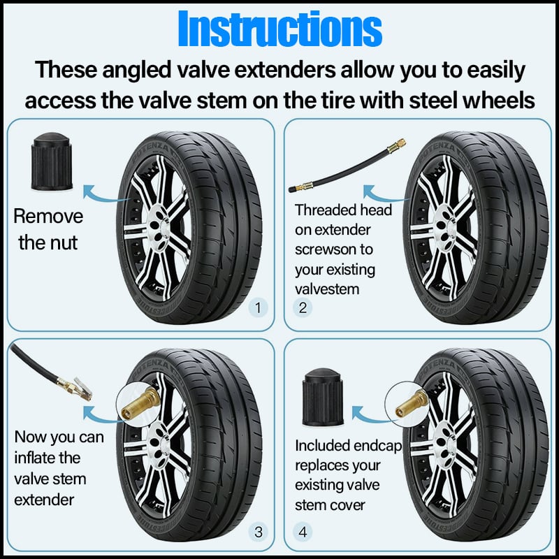 🔥Garage Essential 🚙Universal Flexible Tire Valve Extenders for Car, Motorcycle, RV, Truck, Bike, Scooter