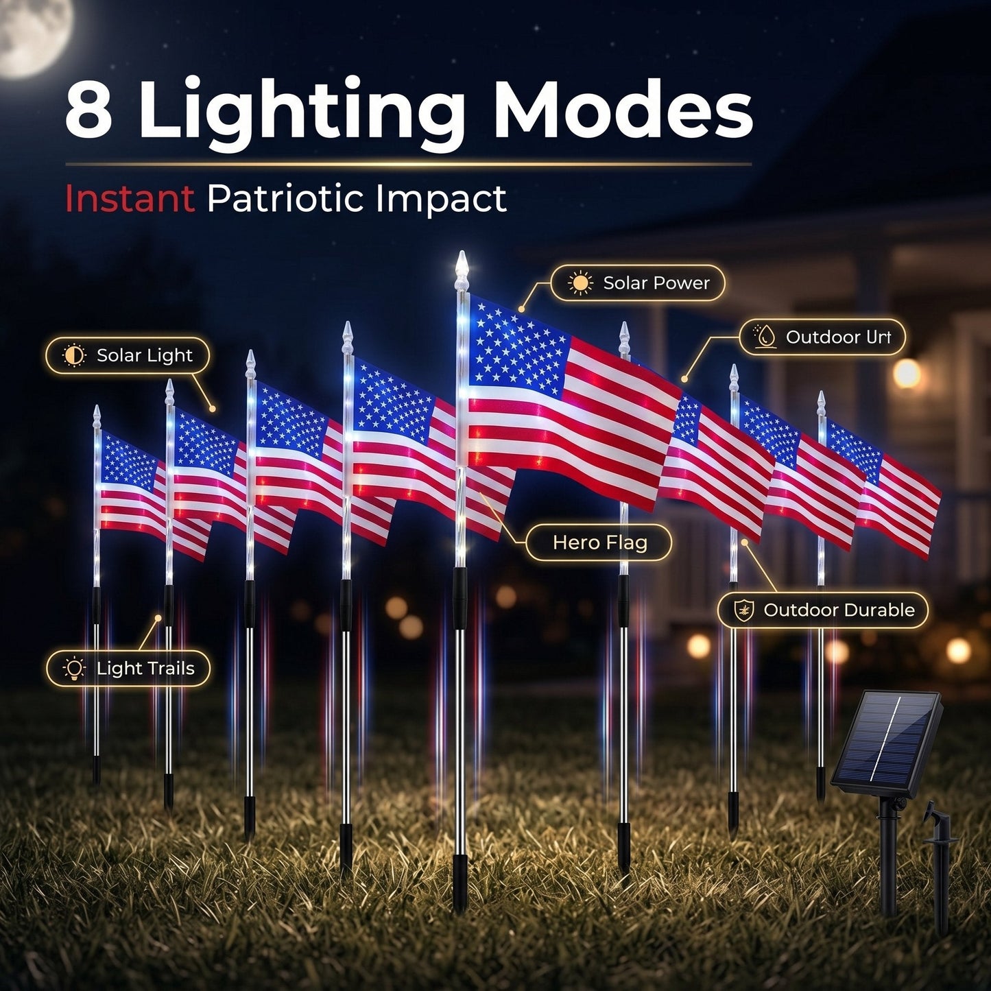 💕🇺🇸8-in-1 American Flag Solar Lights