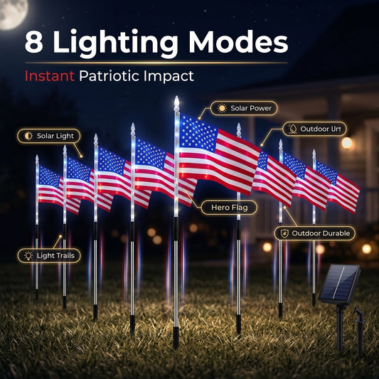 💕🇺🇸8-in-1 American Flag Solar Lights