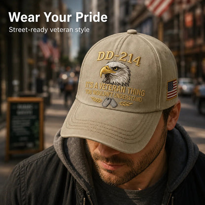 🧢 DD-214 Veteran 3D Embroidered Cap - “IT'S A VETERAN THING YOU WOULDN'T UNDERSTAND”🎁 Free Honor Coin With Every Cap Purchase