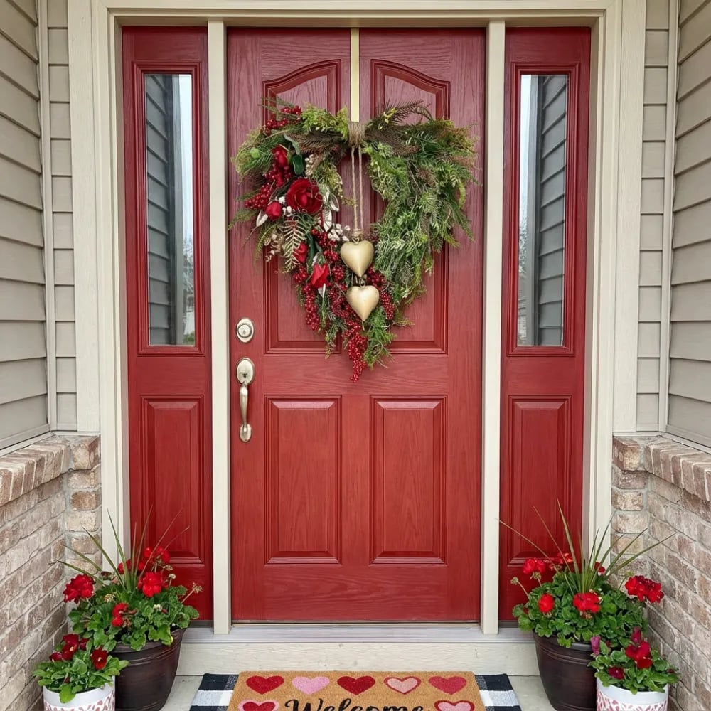 ❤️ Mother's Day Farmhouse Heart Wreath: Gold Bells, Red Roses & Berries🎉