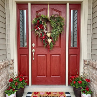 ❤️ Mother's Day Farmhouse Heart Wreath: Gold Bells, Red Roses & Berries🎉