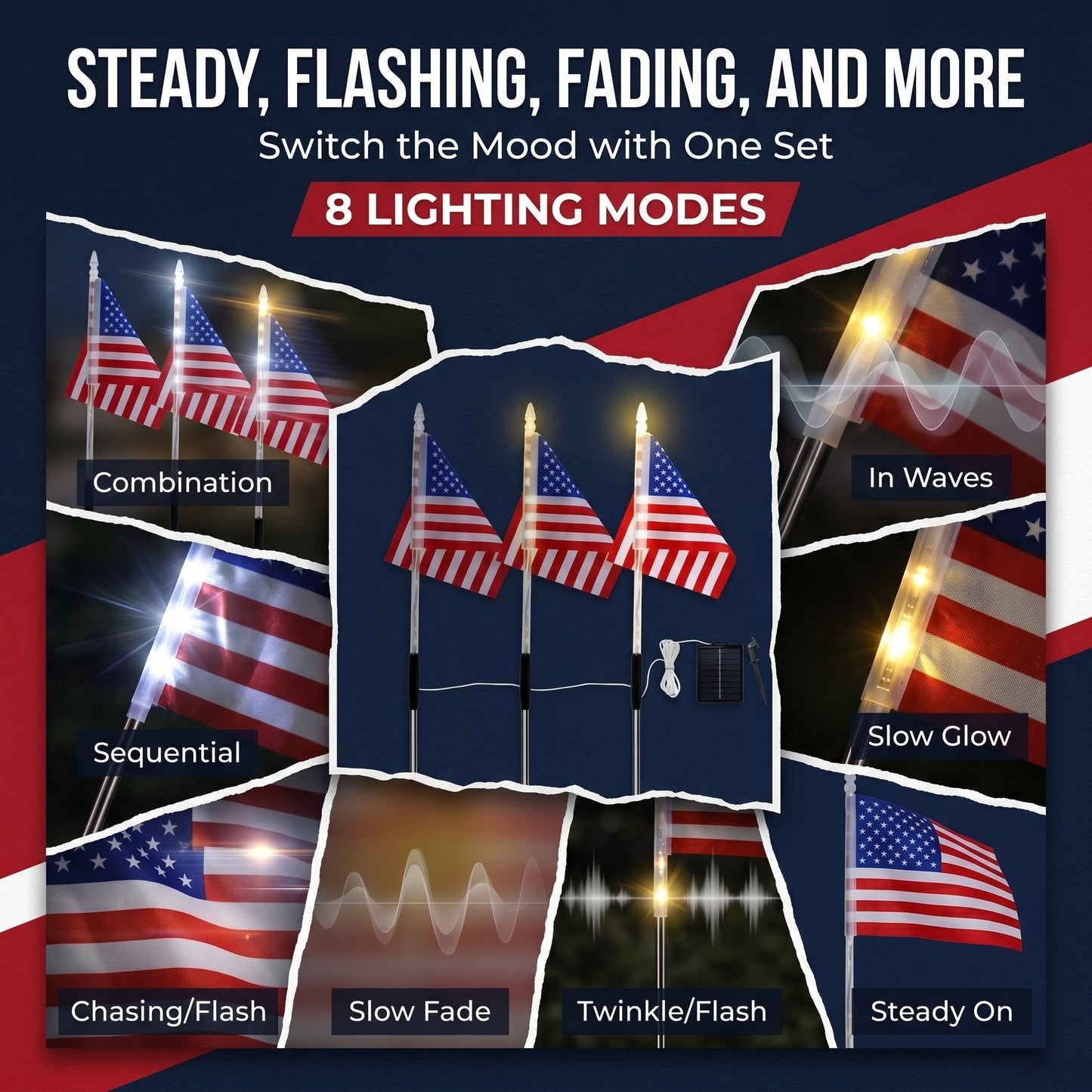 💕🇺🇸8-in-1 American Flag Solar Lights