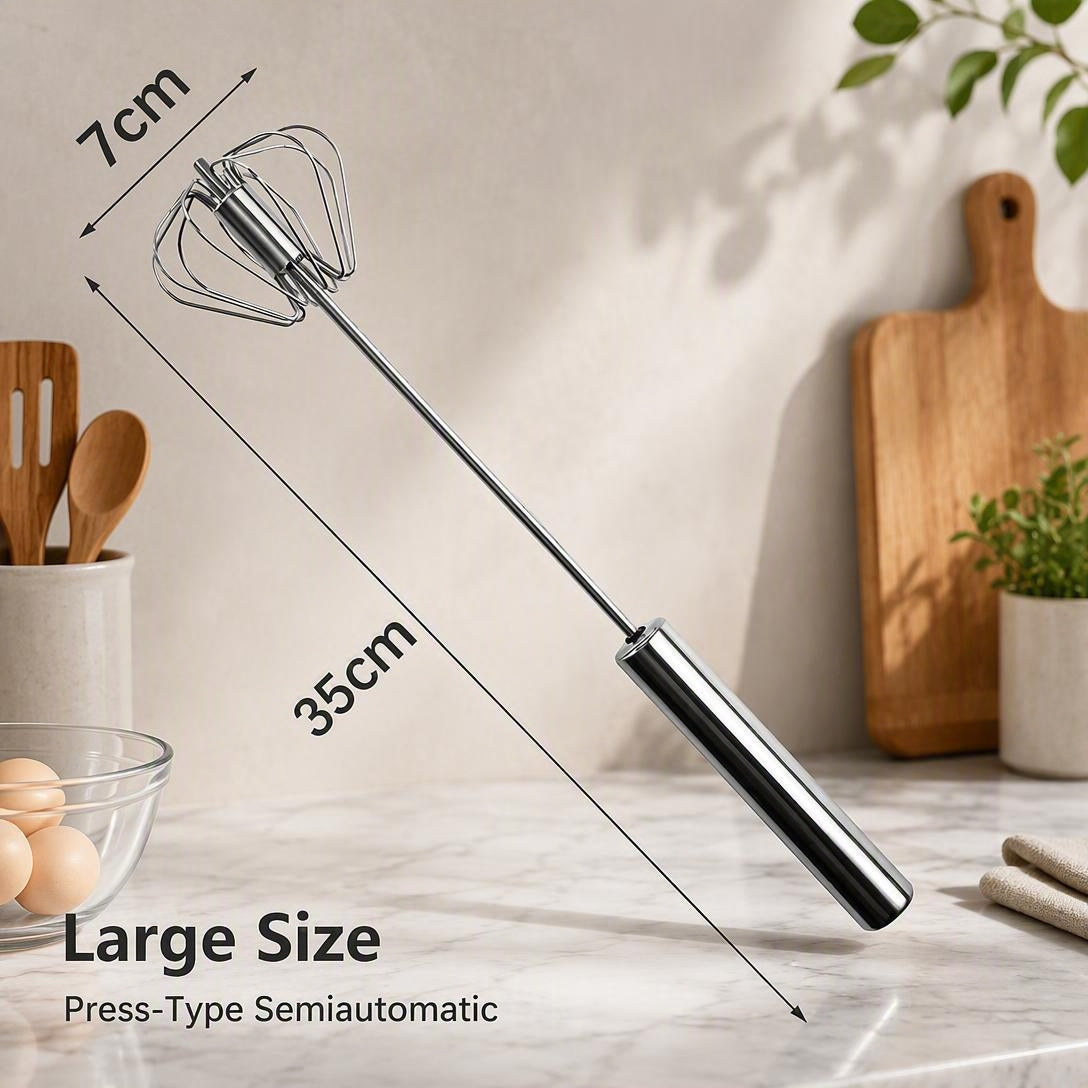 🥚 Stainless Steel Semi-Automatic Egg Whisk – Effortless Mixing for Baking & Cooking