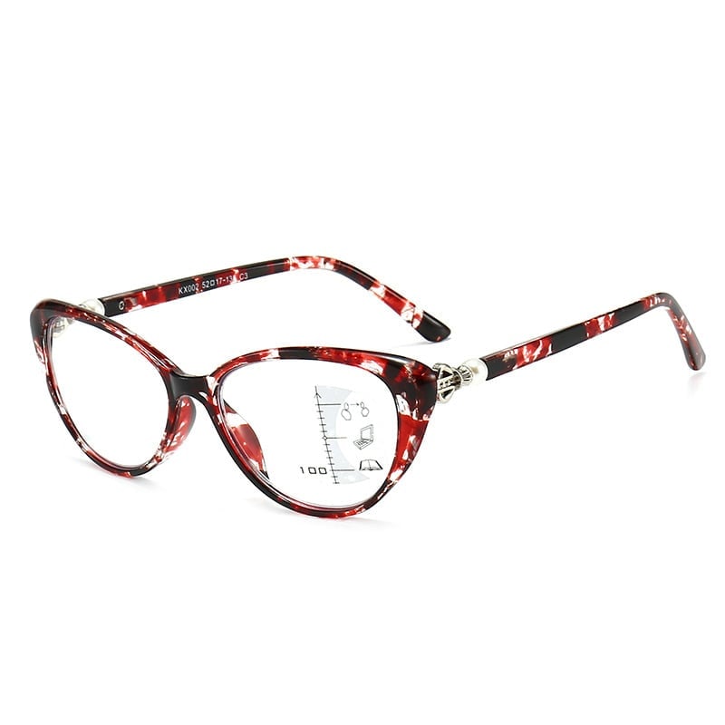 Katzenaugenbrille mit Perlmuttscharnier, progressive, multifokale Lesebrille