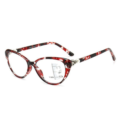 Katzenaugenbrille mit Perlmuttscharnier, progressive, multifokale Lesebrille