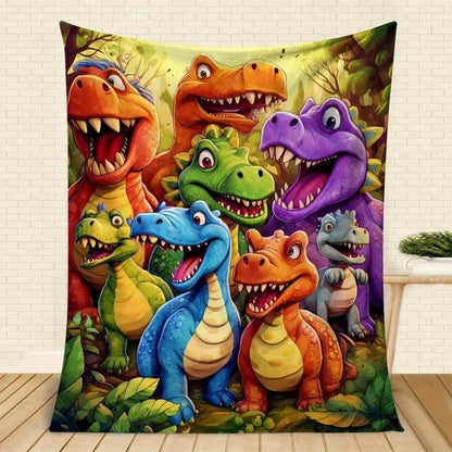 🦖Flannel blanket with HD digital print of adorable dinosaurs
