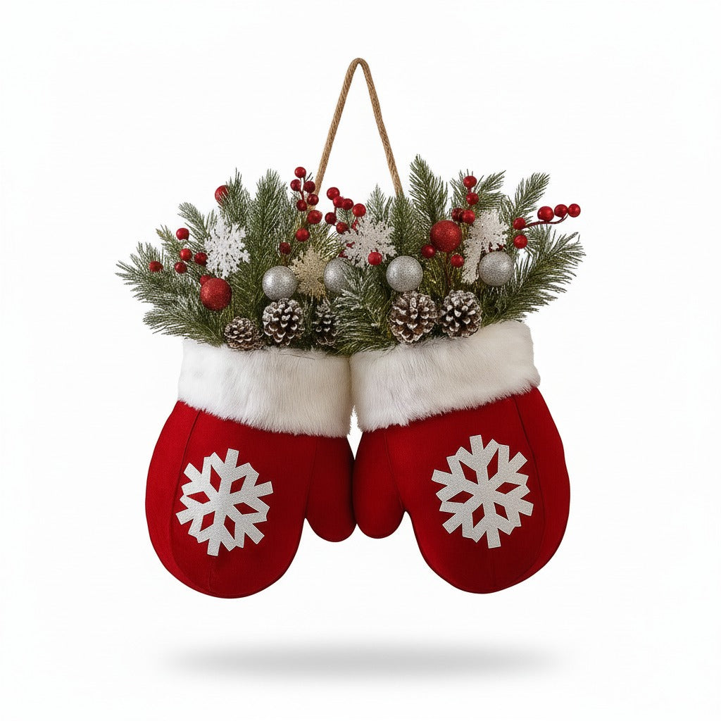Handgemachter Weihnachtsfäustlingskranz 
