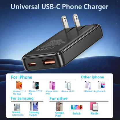 🔥Hot Sale 49% off🌟2-in-1 Pocket GaN Ultra-thin Charger Plug for iPhone 17 USB C,Travel Essentials Brick Multiport,Lightening+ Type C ,30W Fast Charging Foldable Block for iPhone 17 Pro/16/15/14/13,iPad,Galaxy