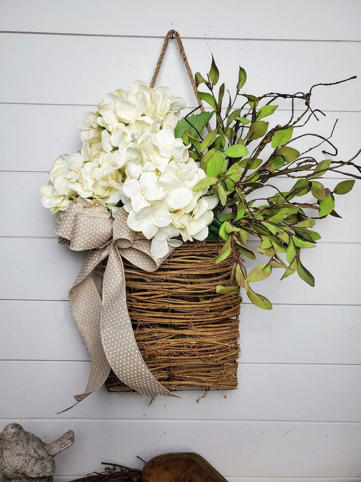 🎁Christmas Gift💐Cream Hydrangea Door Hanger Basket Wreath