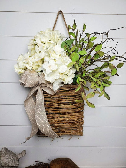 🎁Christmas Gift💐Cream Hydrangea Door Hanger Basket Wreath