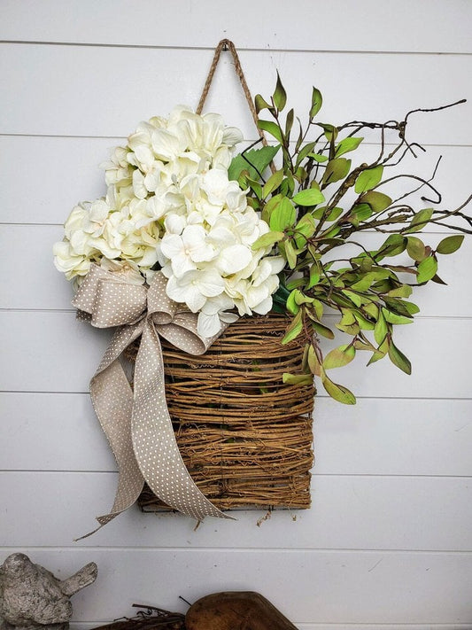 🎁Christmas Gift💐Cream Hydrangea Door Hanger Basket Wreath