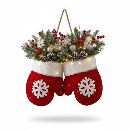Handgemachter Weihnachtsfäustlingskranz 