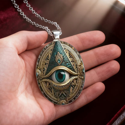 Vintage Mason Gothic Oval Evil Eye Pendant Necklace