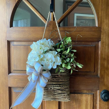 🎁Christmas Gift💐Cream Hydrangea Door Hanger Basket Wreath