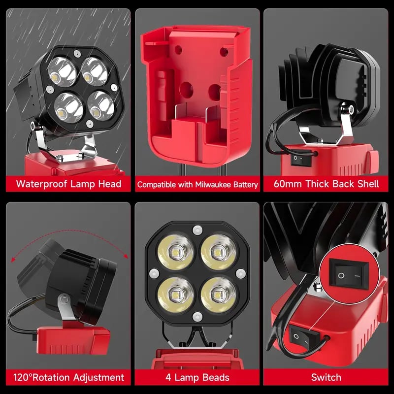 🔥LAST DAY 50% OFF - 🛠️💡LED Work Light Compatible with Milwaukee 18V Battery/Dewalt 18V&20V Battery