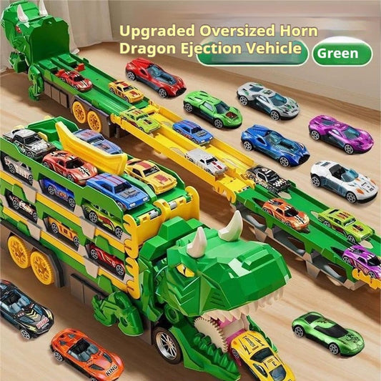 Dinosaur Transport Truck Toy Set with 12 Die-Cast Cars