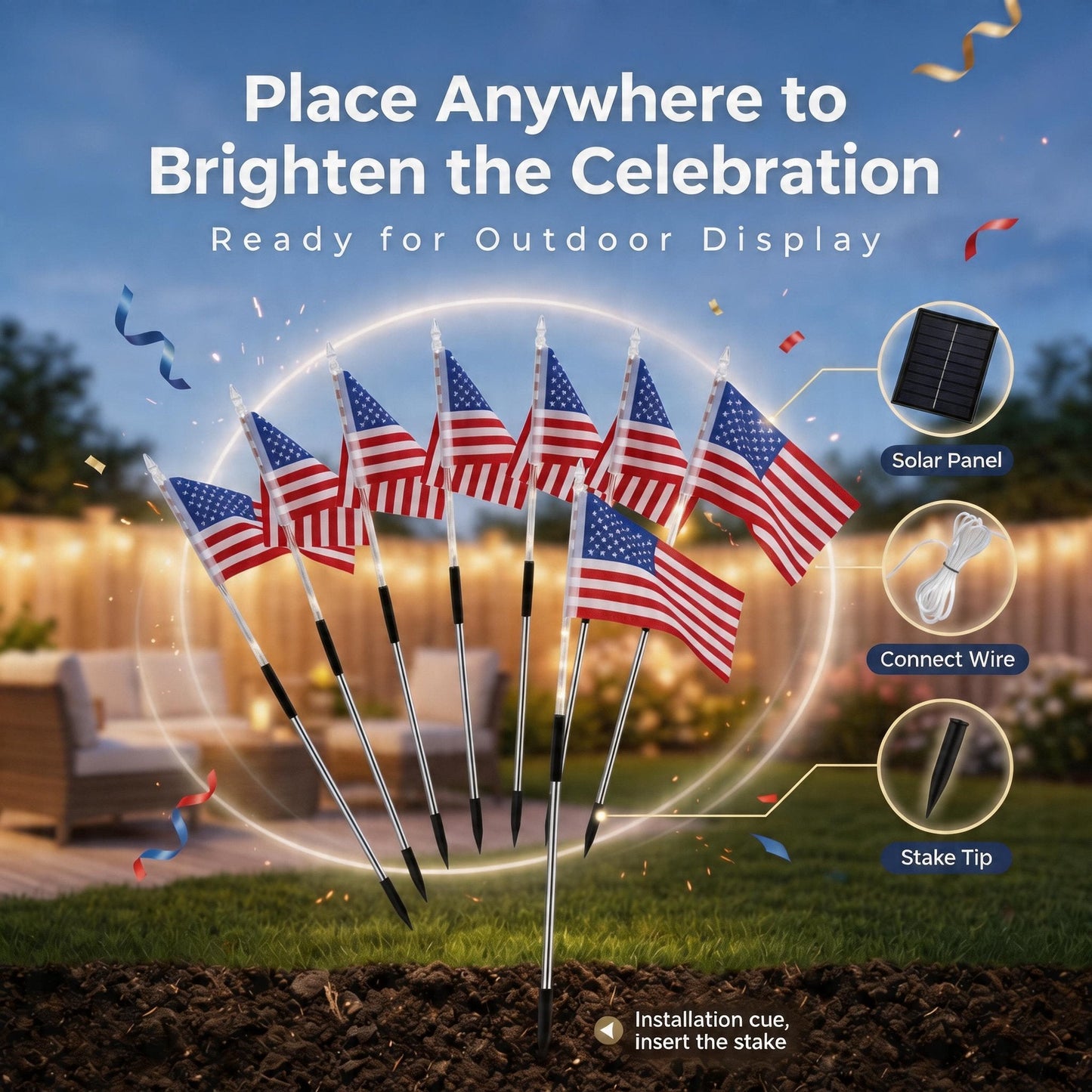 💕🇺🇸8-in-1 American Flag Solar Lights