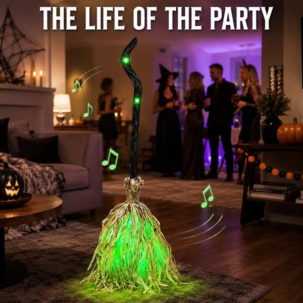 🧙‍♀️🧹Animated Moving Witch Broom with Light & Sound