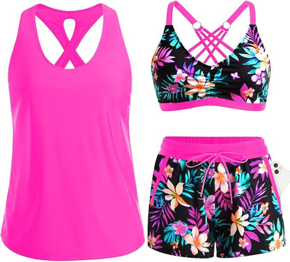 3 Piece Tankini with Shorts 🔥 Buy 2 Free Shipping