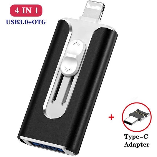 ⚡4 in 1 Flash Drive, Portable High Speed USB 3.0 Memory Storage【Multi-Port USB Drive】