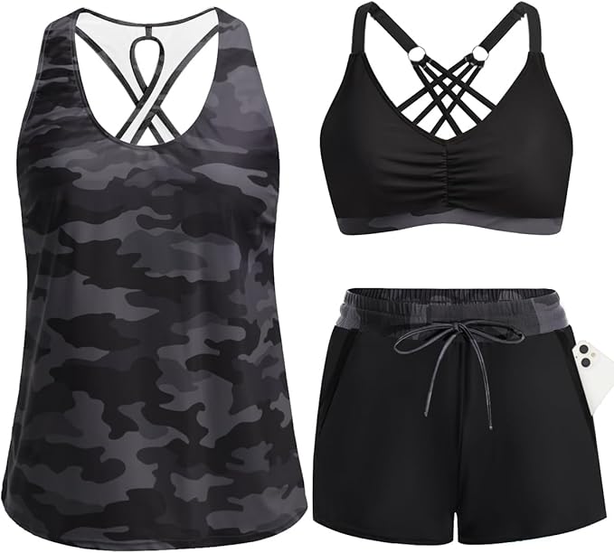 3 Piece Tankini with Shorts 🔥 Buy 2 Free Shipping