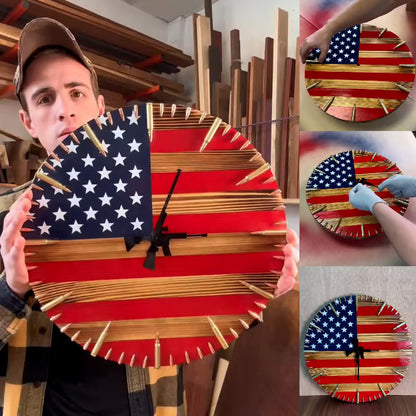 🔥🎁 Handmade Patriotic American Flag Clock — Perfect Gift for Veterans & Patriots