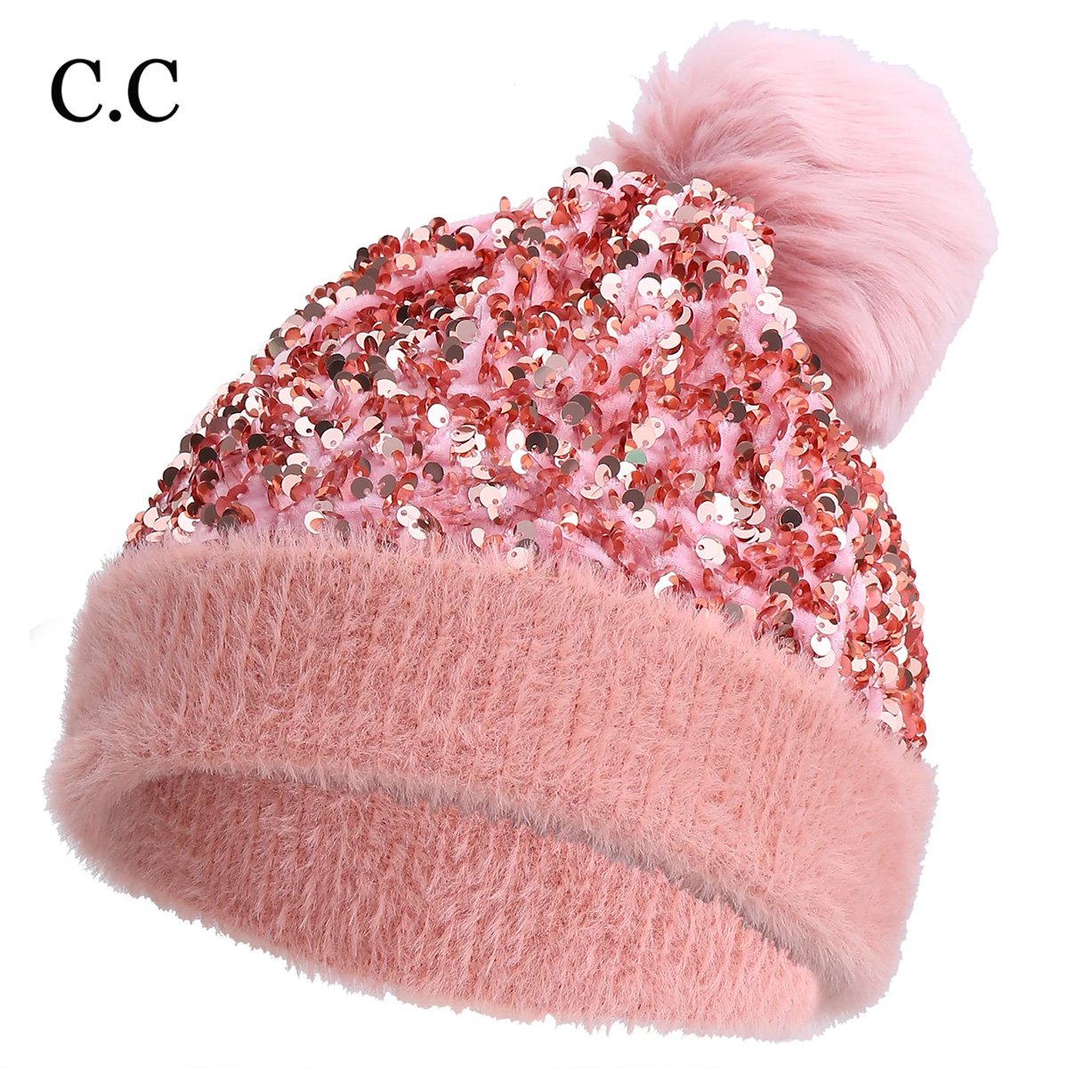 🔥Last Day 50% OFF - C.C Sequin Fur Pom Beanie