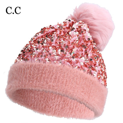 🔥Last Day 50% OFF - C.C Sequin Fur Pom Beanie