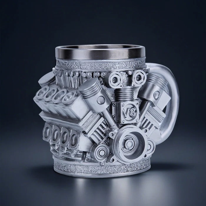 V6/V8 3D Engine Stainless Steel Mug — Rev Up Your Morning