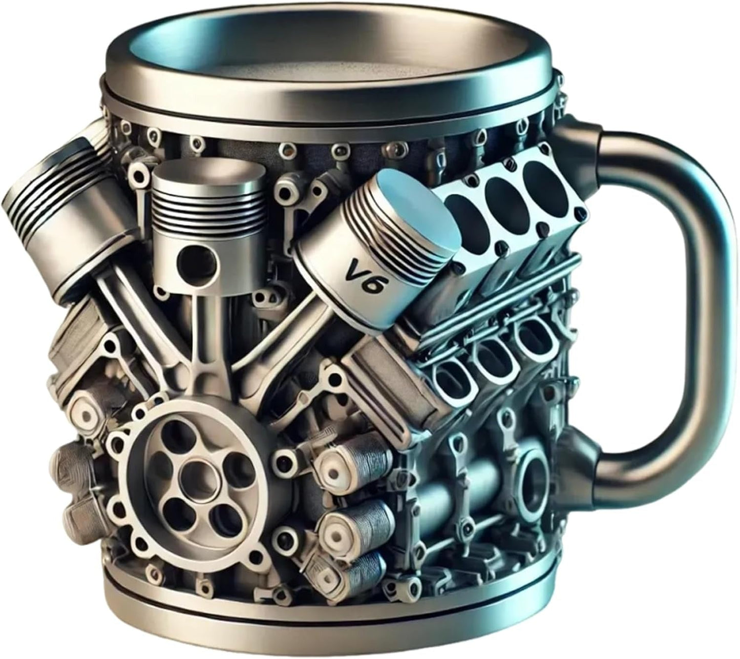 V6/V8 3D Engine Stainless Steel Mug — Rev Up Your Morning