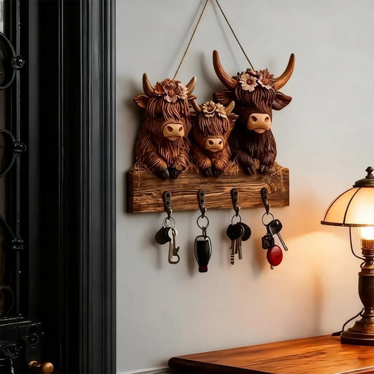 ⏰Final 3 Hours🎉🎁 Highland Cow Key Holder - Rustic Home Decor