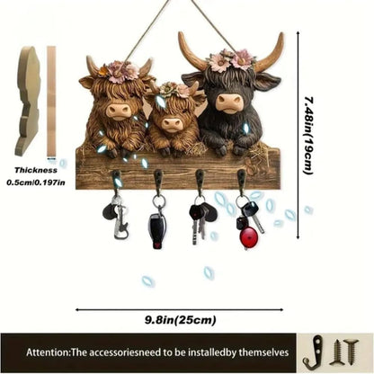⏰Final 3 Hours🎉🎁 Highland Cow Key Holder - Rustic Home Decor