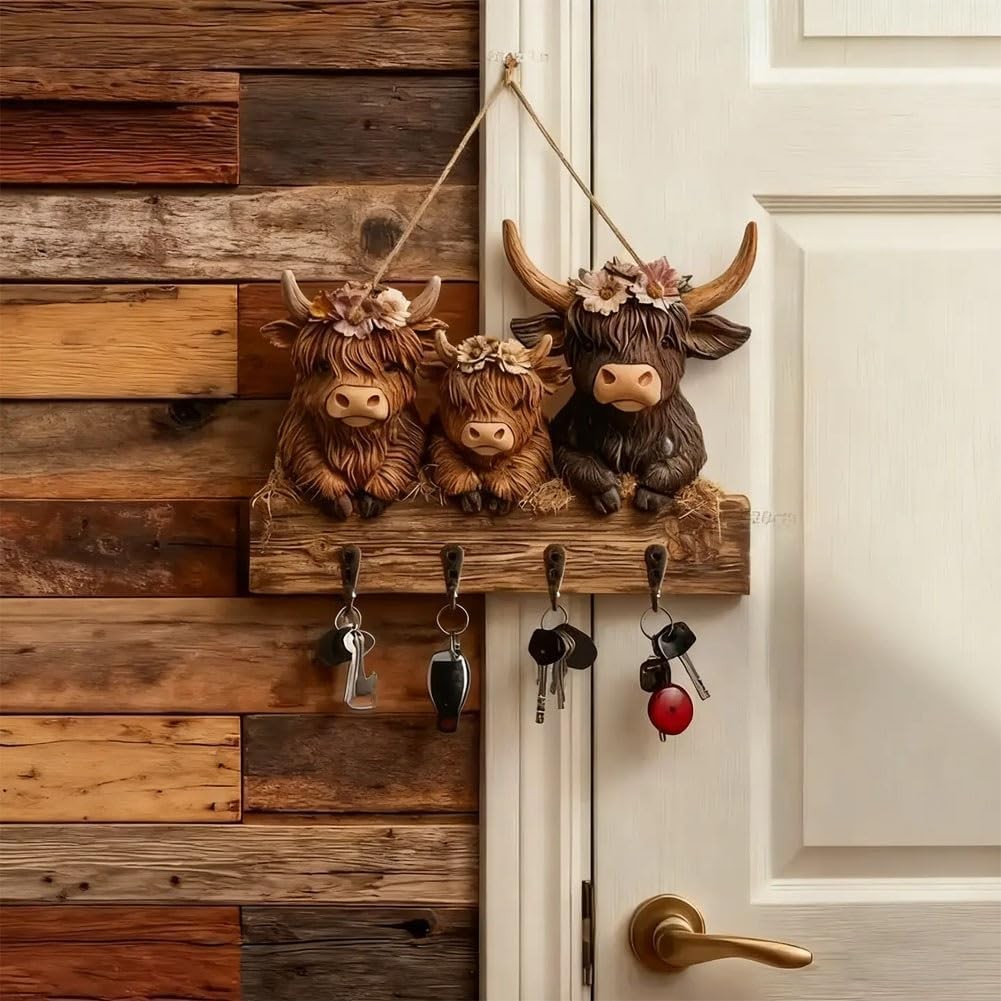 ⏰Final 3 Hours🎉🎁 Highland Cow Key Holder - Rustic Home Decor