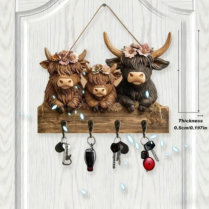 ⏰Final 3 Hours🎉🎁 Highland Cow Key Holder - Rustic Home Decor
