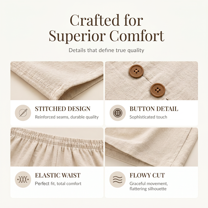 💚Elegant Linen Two-Piece Outfit – Button Vest & Loose-Fit Pants Set
