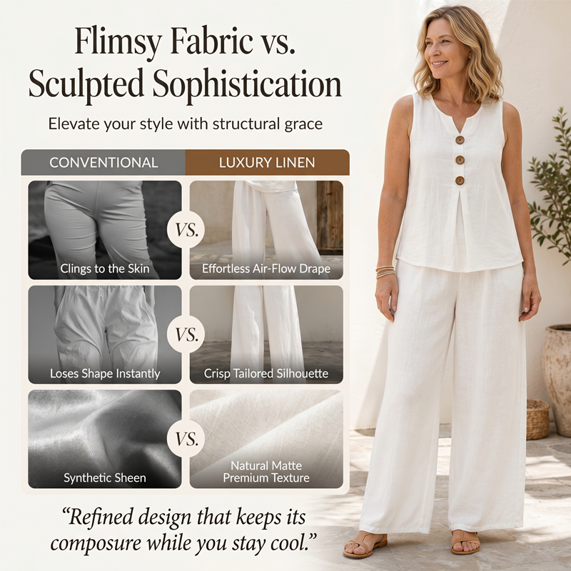 💚Elegant Linen Two-Piece Outfit – Button Vest & Loose-Fit Pants Set
